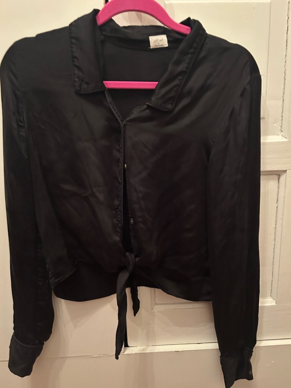 Wilfred Black Satin Tie-Front Long Sleeve Blouse